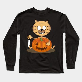 Carving with cat. Halloween. Long Sleeve T-Shirt